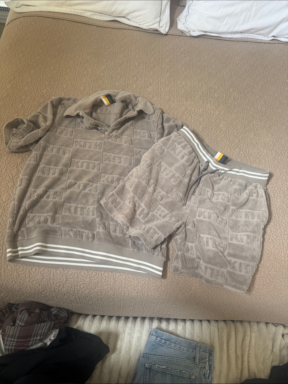 Kith Taupe Logo Terry Polo and Shorts Set